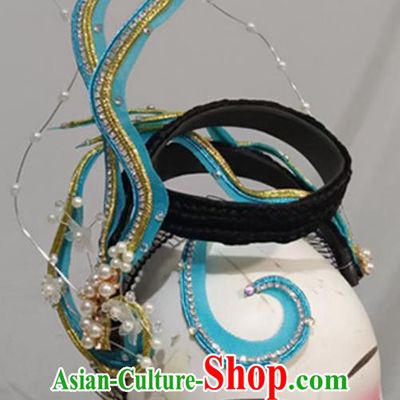 Chinese Classical Dance Blue Headpiece Handmade Opening Dance Hair Jewelry Women Group Dance Headgear