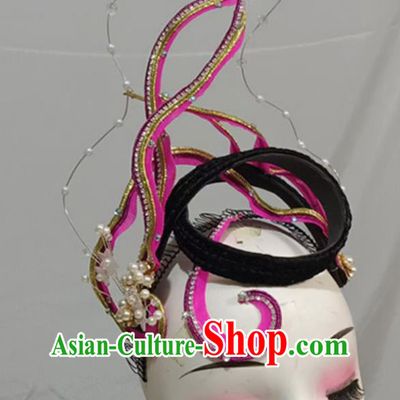 Women Group Dance Headgear Chinese Classical Dance Pink Headpiece Handmade Opening Dance Hair Jewelry