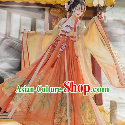 Ancient China Goddess Clothing Chinese Traditional Yellow Hanfu Dress Tang Dynasty Palace Princess Costume