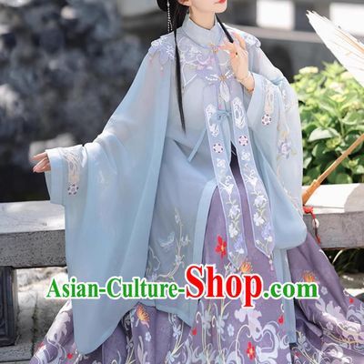 Ancient China Princess Costume Traditional Chinese Ming Dynasty Court Woman Clothing Blue Hanfu Dress