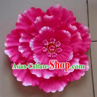 Traditional Chinese Yangko Dance Handkerchief Handmade Pink Peony Dance Handkerchief