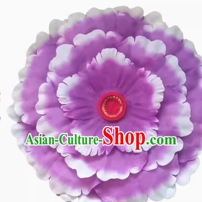 Handmade Purple Peony Yangko Dance Handkerchief Traditional Chinese Folk Dance Handkerchief