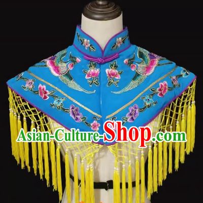 China Peking Opera Embroidered Cloud Collar Traditional Chinese Beijing Opera Hua Tan Blue Cappa