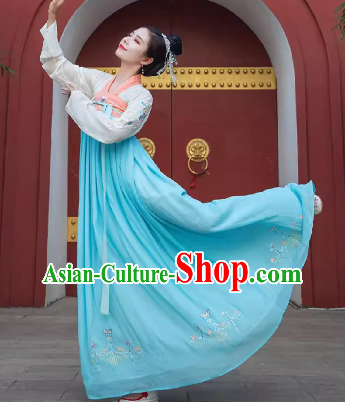 Traditional Chinese Hanfu Ruqun Tang Dynasty Young Lady Blue Dress Ancient Fairy Costume Traditional Chinese Hanfu Ruqun Tang Dynasty Young Lady Blue Dress Ancient Fairy Costume