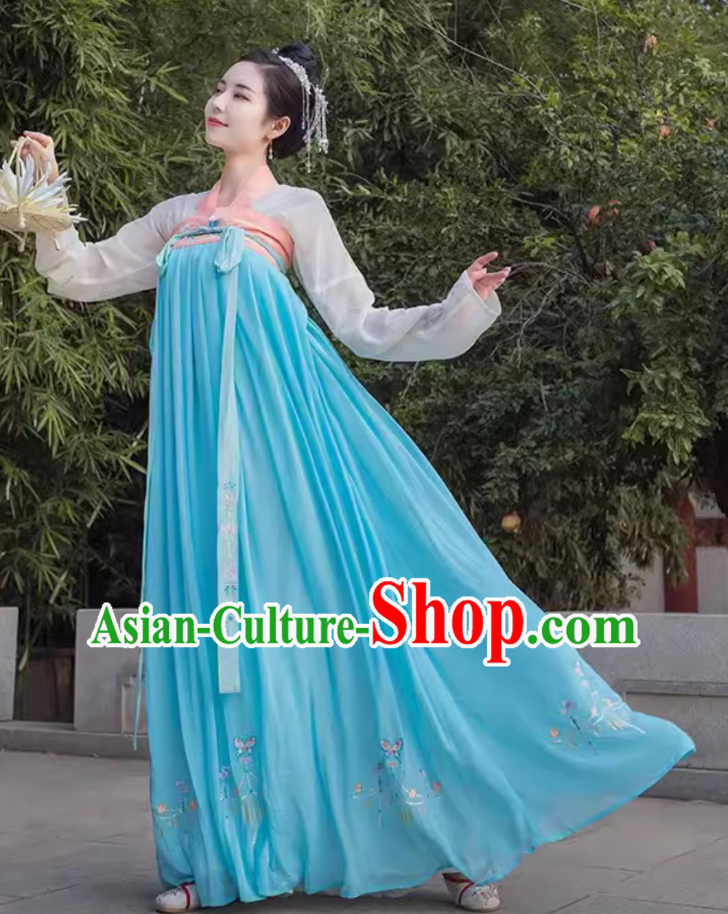 Traditional Chinese Hanfu Ruqun Tang Dynasty Young Lady Blue Dress Ancient Fairy Costume Traditional Chinese Hanfu Ruqun Tang Dynasty Young Lady Blue Dress Ancient Fairy Costume