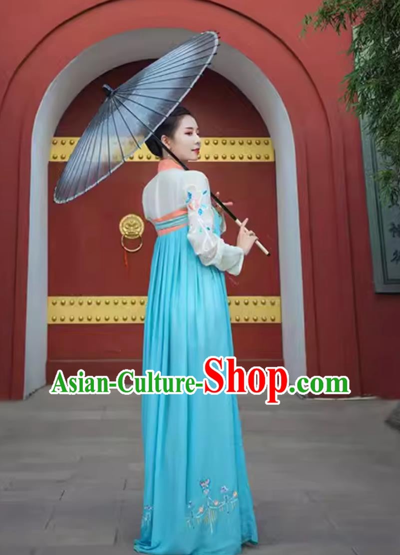 Traditional Chinese Hanfu Ruqun Tang Dynasty Young Lady Blue Dress Ancient Fairy Costume Traditional Chinese Hanfu Ruqun Tang Dynasty Young Lady Blue Dress Ancient Fairy Costume