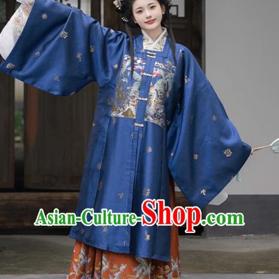 Ancient China Noble Lady Costume Traditional Hanfu Dress Chinese Ming Dynasty Brocade Blouse and Mamian Skirt Complete Set