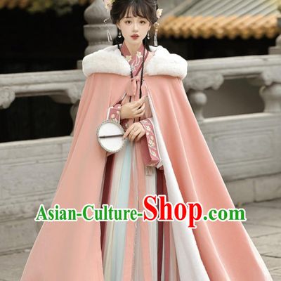 Ancient China Princess Costume Chinese Traditional Hanfu Pink Long Cloak