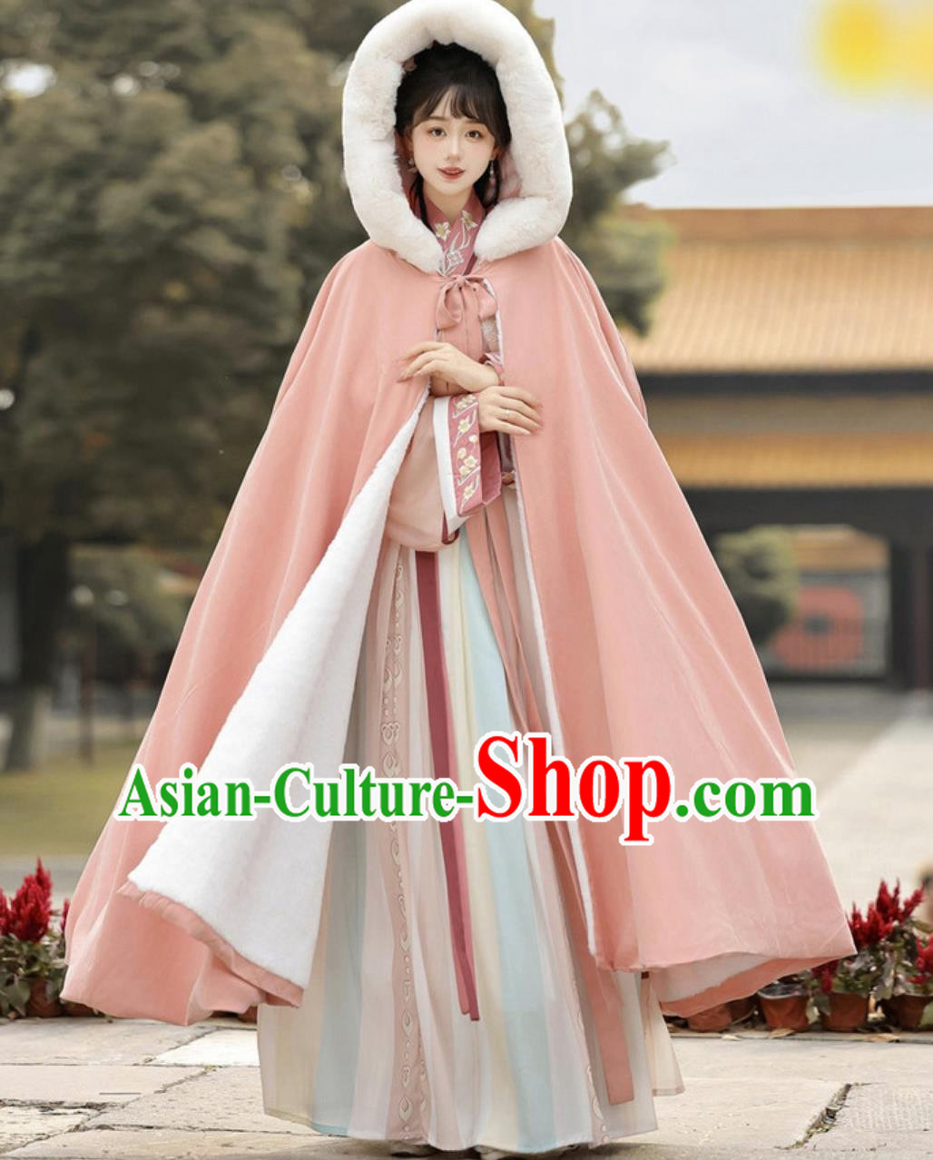 Ancient China Princess Costume Chinese Traditional Hanfu Pink Long Cloak Ancient China Princess Costume Chinese Traditional Hanfu Pink Long Cloak