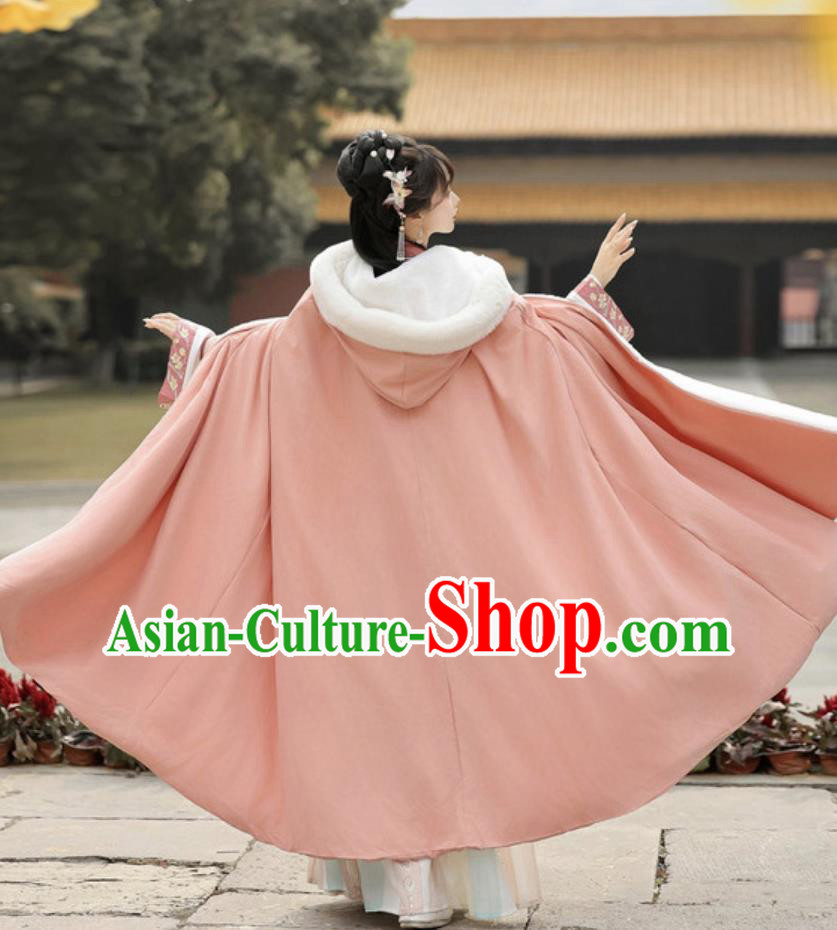 Ancient China Princess Costume Chinese Traditional Hanfu Pink Long Cloak Ancient China Princess Costume Chinese Traditional Hanfu Pink Long Cloak