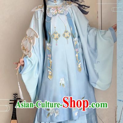 Chinese Ming Dynasty Woman Clothing Ancient China Princess Costume Traditional Blue Hanfu Dress