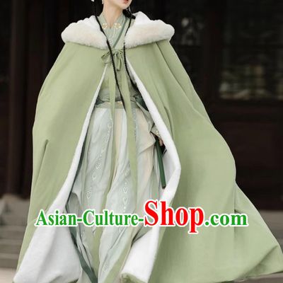 Chinese Traditional Green Hanfu Cloak Ming Dynasty Woman Clothing Ancient China Princess Long Cape