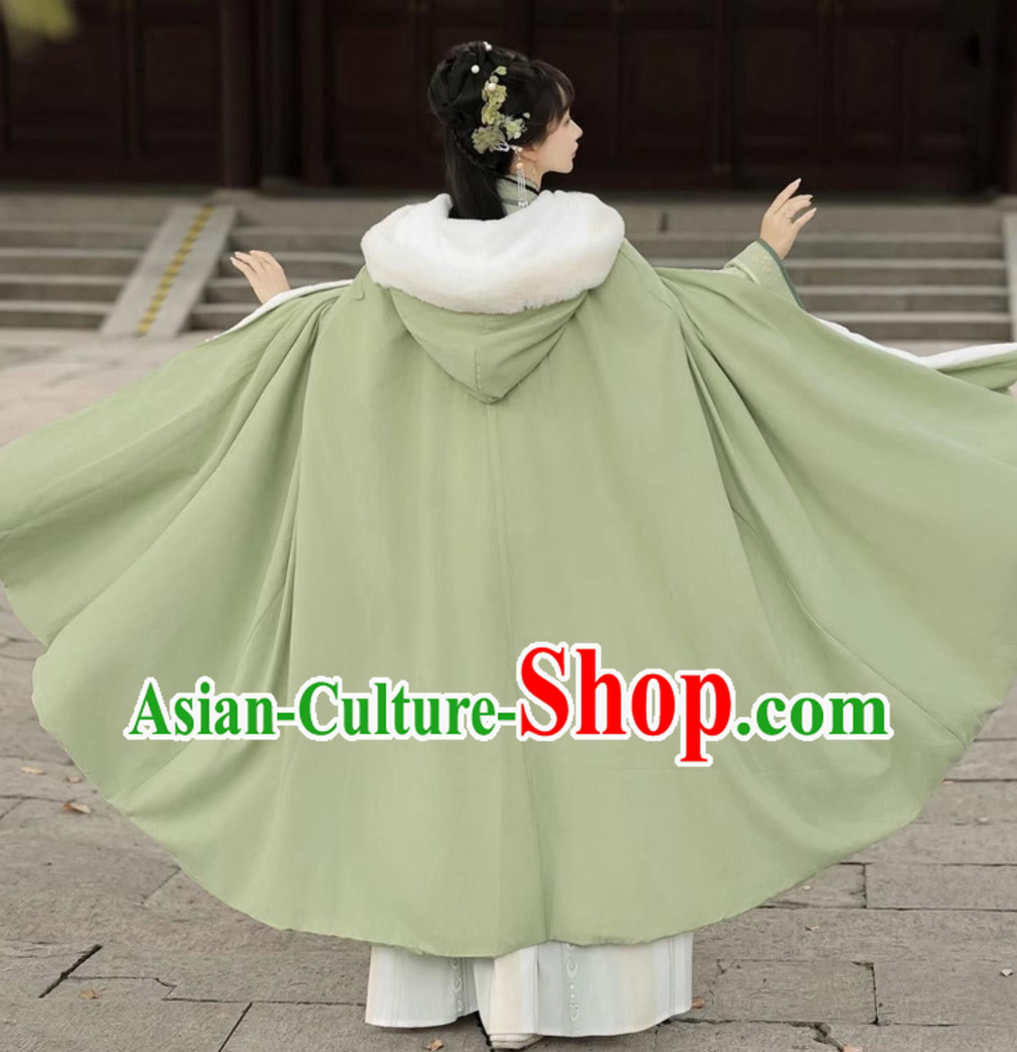 Chinese Traditional Green Hanfu Cloak Ming Dynasty Woman Clothing Ancient China Princess Long Cape Chinese Traditional Green Hanfu Cloak Ming Dynasty Woman Clothing Ancient China Princess Long Cape