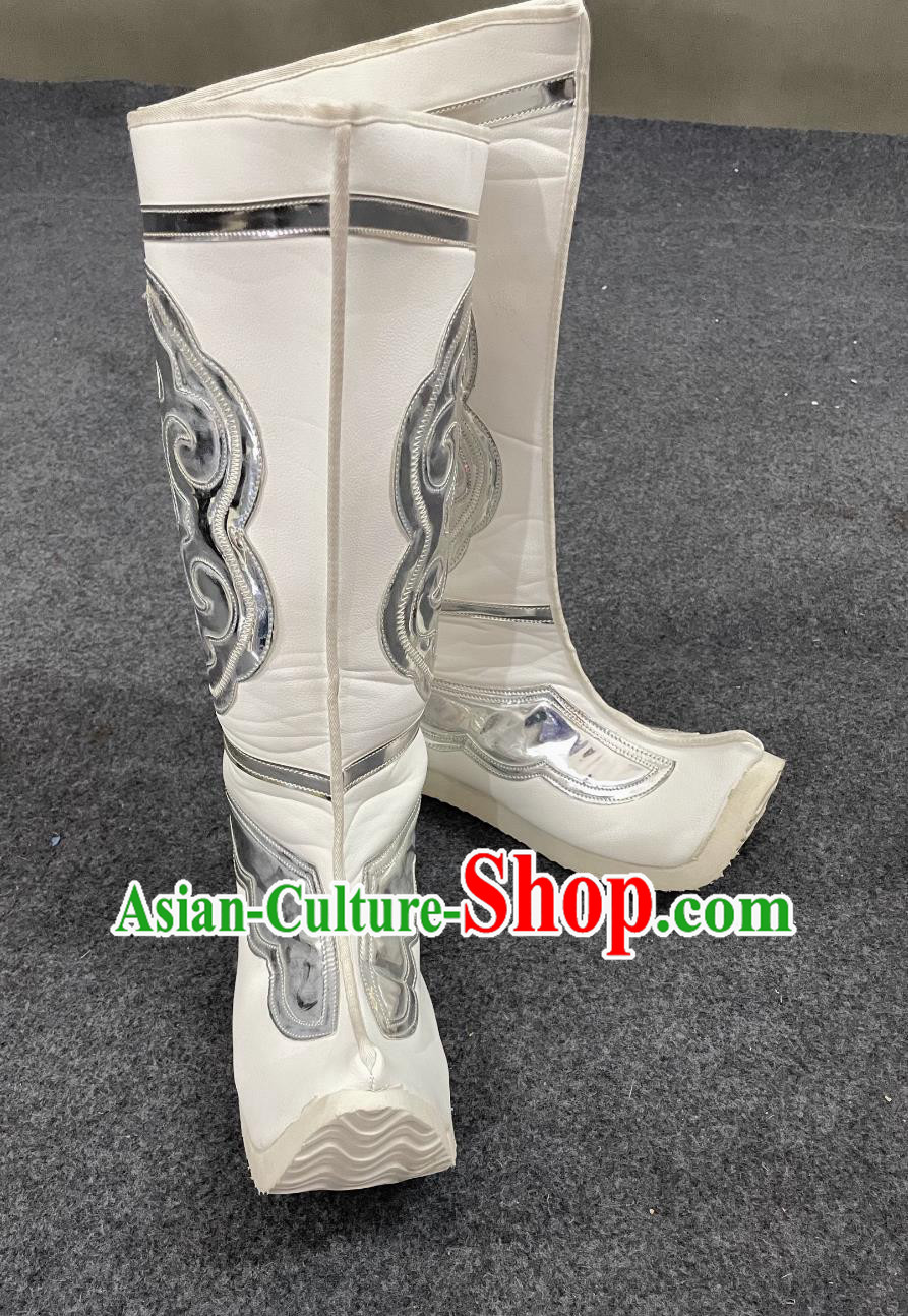 Ancient China Hero Shoes Mongolia Dance Boots Traditional Dance White Boots Ancient China Hero Shoes Mongolia Dance Boots Traditional Dance White Boots