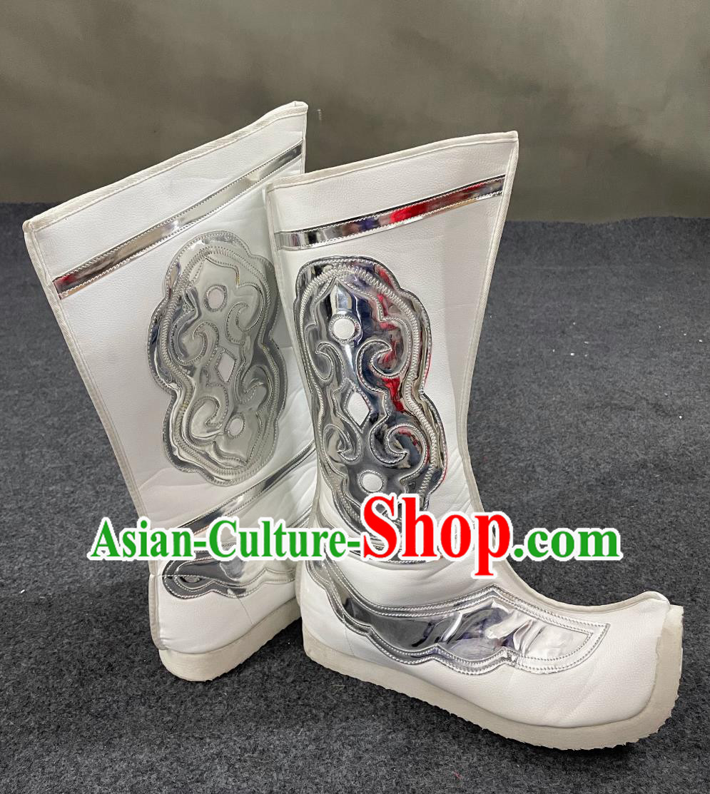 Ancient China Hero Shoes Mongolia Dance Boots Traditional Dance White Boots Ancient China Hero Shoes Mongolia Dance Boots Traditional Dance White Boots