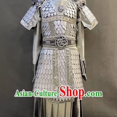 Chinese Han Dynasty Hero Costume Ancient China General Zhao Yun Clothing Traditional TV Drama Romantic of Three Kingdoms Zhao Zi Long Silver Armor