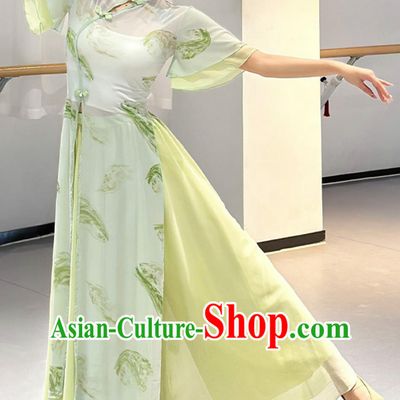 Top Women Group Dance Clothing Stage Performance Light Green Qipao Dress Chinese Classical Dance Costume