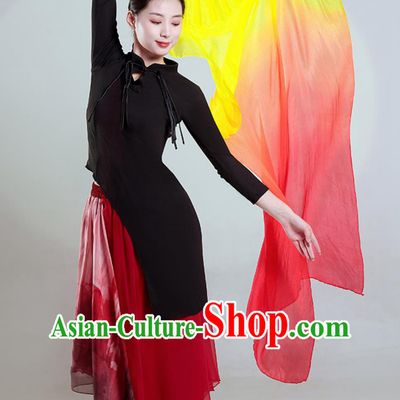 Women Group Dance Clothing Fan Dance Stage Performance Black Qipao Dress Chinese Classical Dance Costume