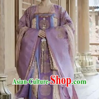Chinese TV Series Weaving A Tale of Love Empress Wu Meiniang Purple Dresses Ancient Tang Dynasty Royal Woman Costumes