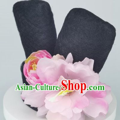 Children Hair Accessories Ancient Costume Wig Classical Dance Headdress Hanfu Wig Bag Dunhuang Pink Peach Blossom Jewelry Head Flower Set
