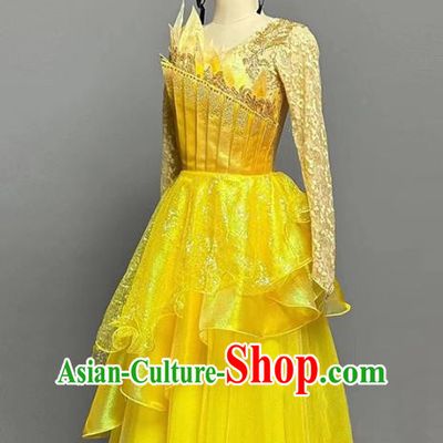 Opening Dance Swing Skirt Dance Costume Party Stage Dress Yellow