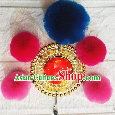 Drama Opera Chinese Yangko Dance Performance Face Card Hero Brave Boy Hat Accessories Pompom Face Card Chinese Yangko Performance
