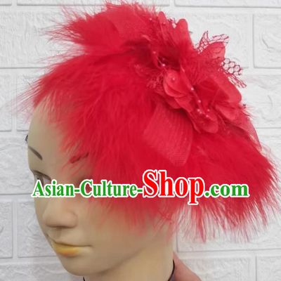 Red Dance Headdress Feather Headdress Performance Headdress Classical Dance Headdress Chinese Yangko Headdress