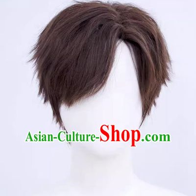 Lu Chen Cos Fake Light and Love of The Night Men Short Hair Reversed Side Parting Dark Brown Game
