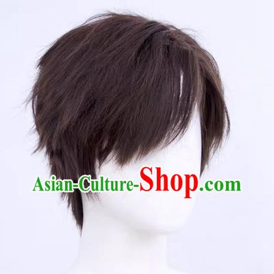 Lu Chen Cos Fake Light and Love of The Night Men Short Hair Reversed Side Parting Dark Brown Game