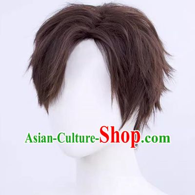 Lu Chen Cos Fake Light and Love of The Night Men Short Hair Reversed Side Parting Dark Brown Game