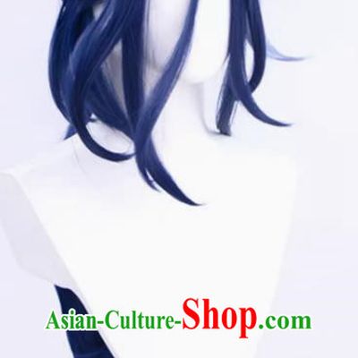 Clolinde Cos Wig Fontaine Duel Agent Dark Blue Long Hair Highlights