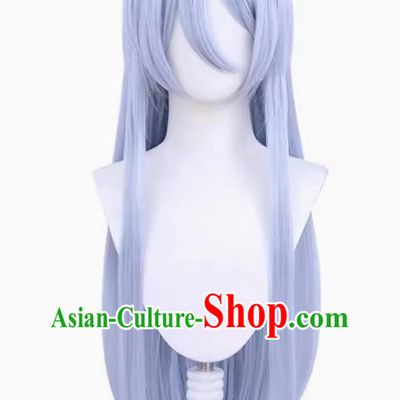 Ye Xuan Cos Wig Painted Traveler In Time and Space Light Silver Gray Blue Fluffy Side Parted Face Long Hair