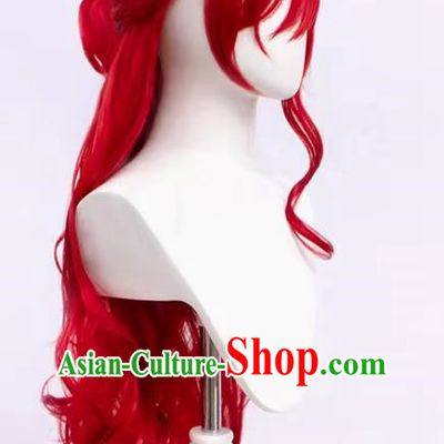 Himeko Cos Wig Collapse Star Dome Railway Hair Accessories Earrings Red Curly Hair Tiger Mouth Clip Hair Bag