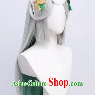 Inaba Kaguya Cos Wig Onmyoji Silver Gradient Center Parting Princess Cut Real Feather