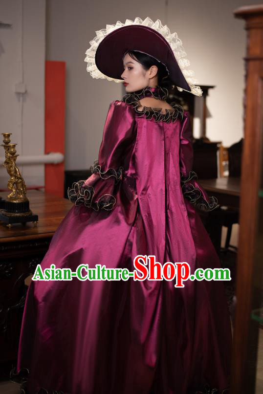 European Wine Red Court Dress Medieval Retro Aristocratic Clothing Drama Princess Costume European Wine Red Court Dress Medieval Retro Aristocratic Clothing Drama Princess Costume