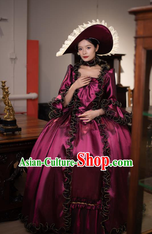 European Wine Red Court Dress Medieval Retro Aristocratic Clothing Drama Princess Costume European Wine Red Court Dress Medieval Retro Aristocratic Clothing Drama Princess Costume