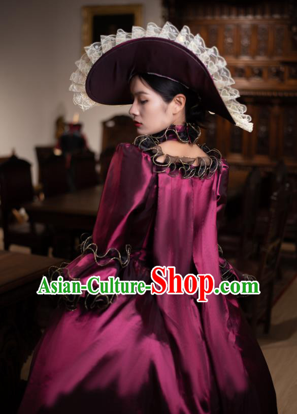 European Wine Red Court Dress Medieval Retro Aristocratic Clothing Drama Princess Costume European Wine Red Court Dress Medieval Retro Aristocratic Clothing Drama Princess Costume