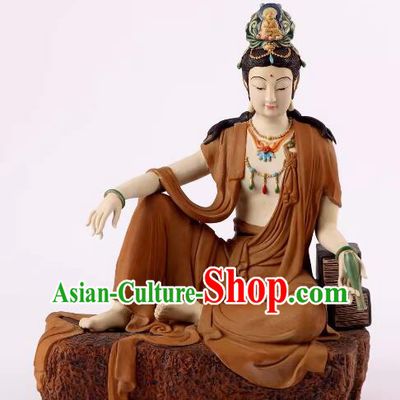 Chinese Shiwan Ceramics Buddha Arts Collection Handmade Avalokita Bodhisattva Statue
