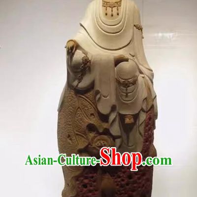 Chinese Handmade Avalokita Bodhisattva Statue Shiwan Ceramics Buddha Arts Collection