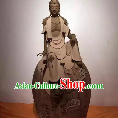 Chinese Shiwan Ceramics Buddha Statue Handmade Avalokita Bodhisattva Arts Collection