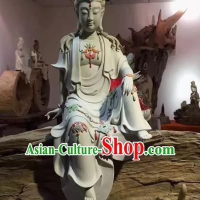 Chinese Shiwan Ceramics Arts Collection Handmade Avalokita Bodhisattva Statue