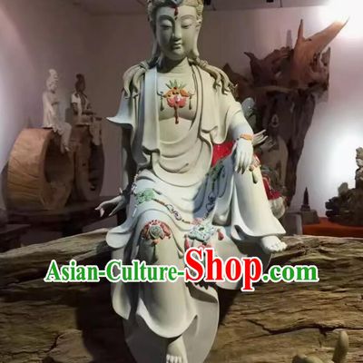 Chinese Shiwan Ceramic Sculpture Guan Yin Statue Bodhisattva Figurine
