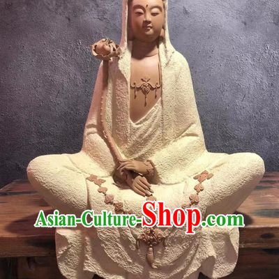 Chinese Bodhisattva Figurine Guan Yin Statue Handmade Shiwan Ceramic Sculpture