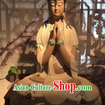 Chinese Porcelain Bodhisattva Figurine Guan Yin Statue Handmade Shiwan Ceramic Sculpture