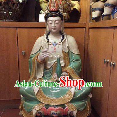 Chinese Porcelain Bodhisattva Figurine Handmade Guan Yin Statue Shiwan Ceramic Sculpture