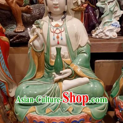 Chinese Shiwan Ceramic Sculpture Porcelain Bodhisattva Figurine Handmade Guan Yin Statue