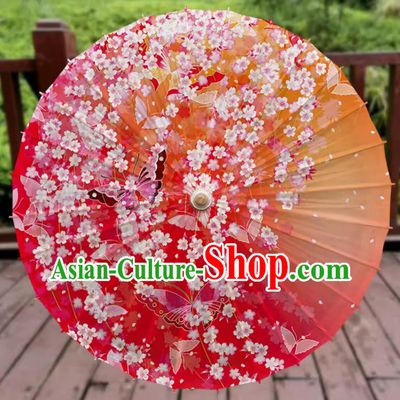 Chinese Painted Butterfly Oil-paper Umbrella Handmade Red Umbrella Traditional Dance Umbrella