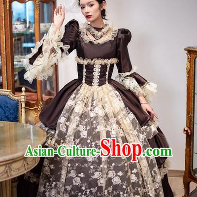 Coffee European Court Garment French Medieval British Aristocratic Clothing Clinolin Long Dress Classical Costume