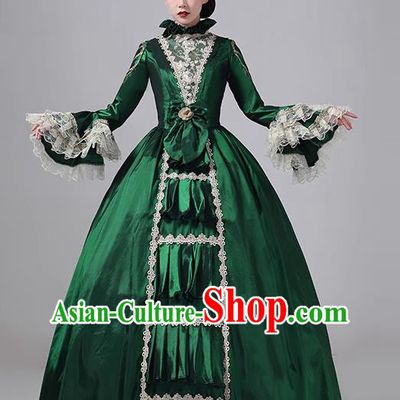 Green European Court Clothing British Medieval Noble Long Dress Retro Princess Dress Stage Walk Show Drama Costume