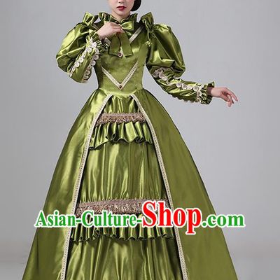 Olive Green European Court Clothing British Medieval Retro Aristocratic Princess Dress Stage Costume